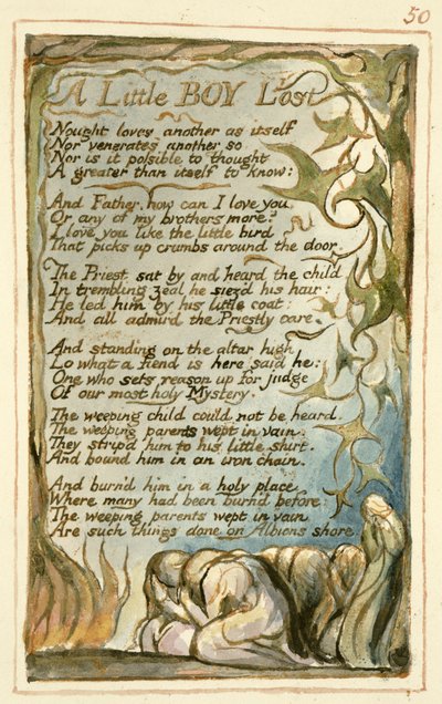 A Little Boy Lost: Plate 50 from Songs of Innocence and of Experience (Copy AA) c.1815-26 by William Blake